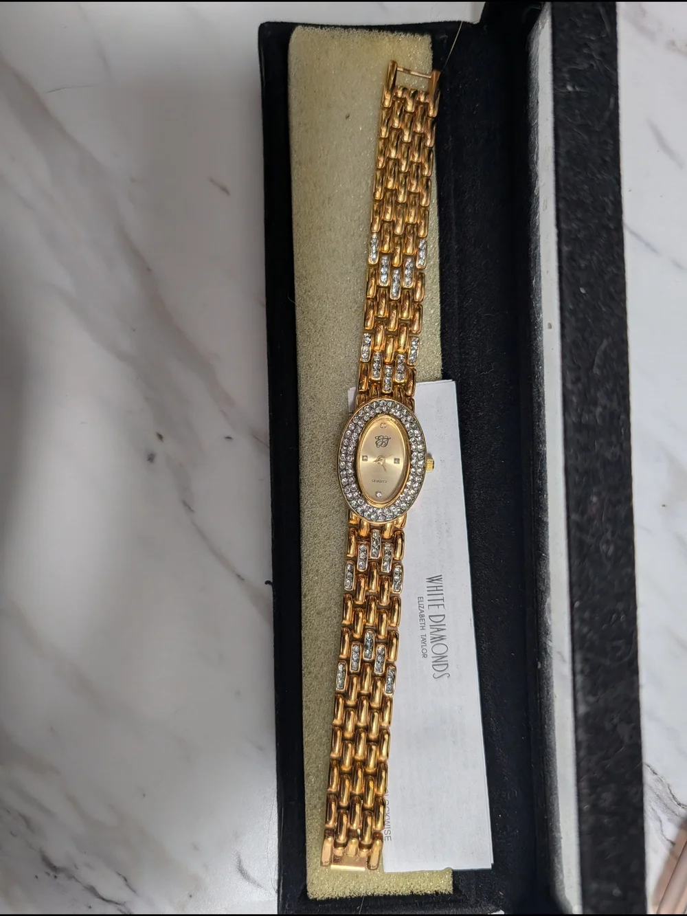 Gold-Tone Women's Oval Crystal-Trim Bracelet Watch